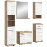 Badezimmer-Set Lambada Eiche Sonoma Nachbildung weiß Hochglanz B/H/T: ca. 164x191x34 cm Lambada - Eiche/weiß (164,00/191,00/34,00cm) - xonox.home