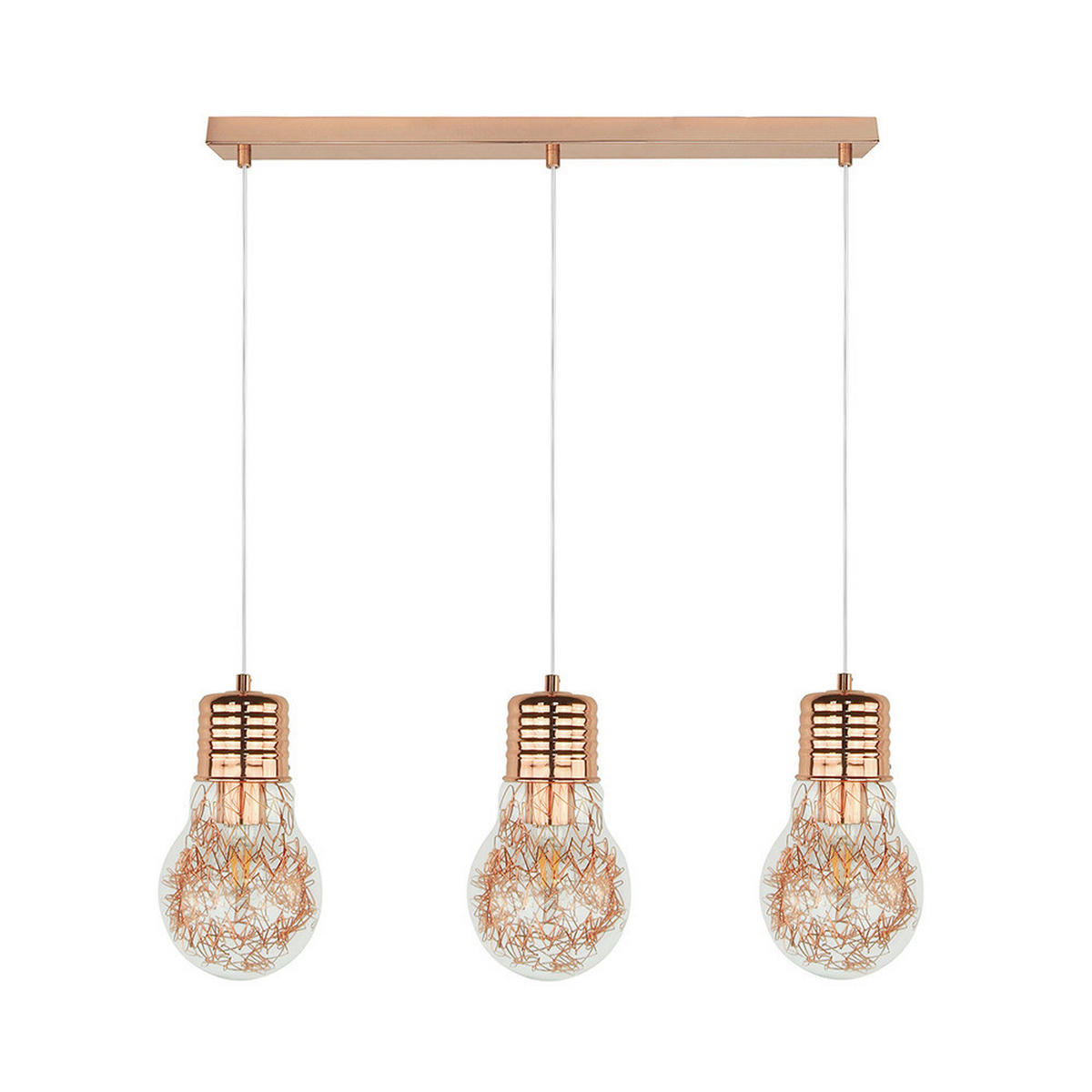 SPOT Light Pendelleuchte 2810313 Kupfer klar Metall Glas B/H/T: ca. 60x120x14 cm E27 3 Brennstellen Bulb - klar/Kupfer (60,00/120,00/14,00cm) - SPOT Light