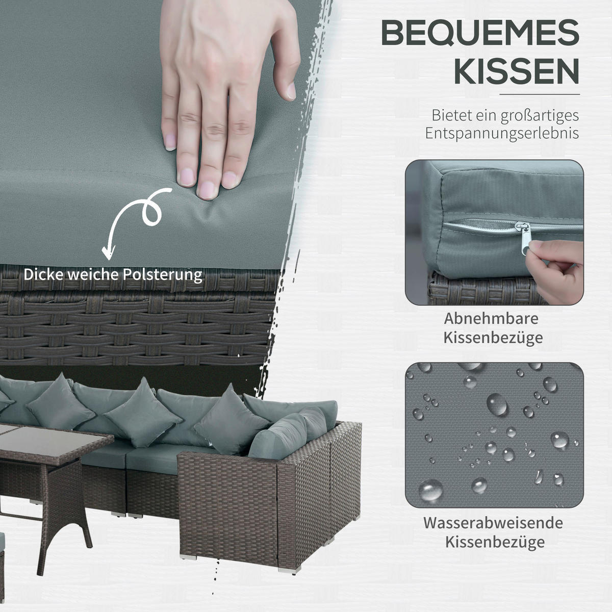Outsunny Sitzgruppe dunkelgrau Polyrattan B/H/L: ca. 68x120x73 cm Gartenmöbel-Set - dunkelgrau (73,00/68,00/120,00cm) - Outsunny