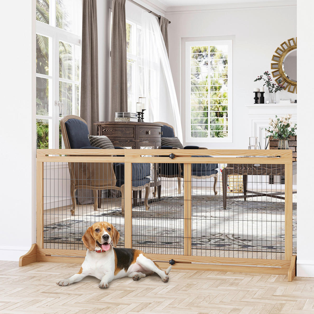 PawHut Hunde Absperrgitter natur Stahl B/H/L: ca. 36x69x183 cm Hunde Absperrgitter - natur (183,00/36,00/69,00cm) - PawHut