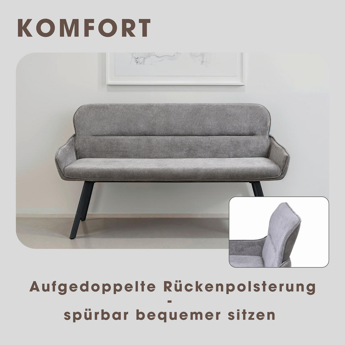 Sitzbank RICO schwarz grau Stoff Metall B/H/T: ca. 140x90x62 cm RICO - schwarz/grau (140,00/90,00/62,00cm) - byLIVING