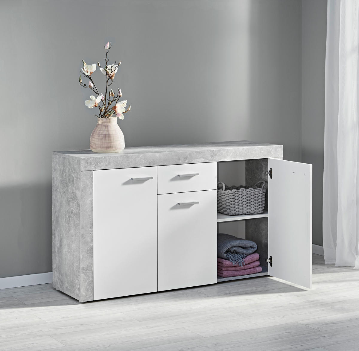 Kommode Focus Beton Optik weiß B/H/T: ca. 134x79x39 cm Focus - weiß (134,00/79,00/39,00cm)