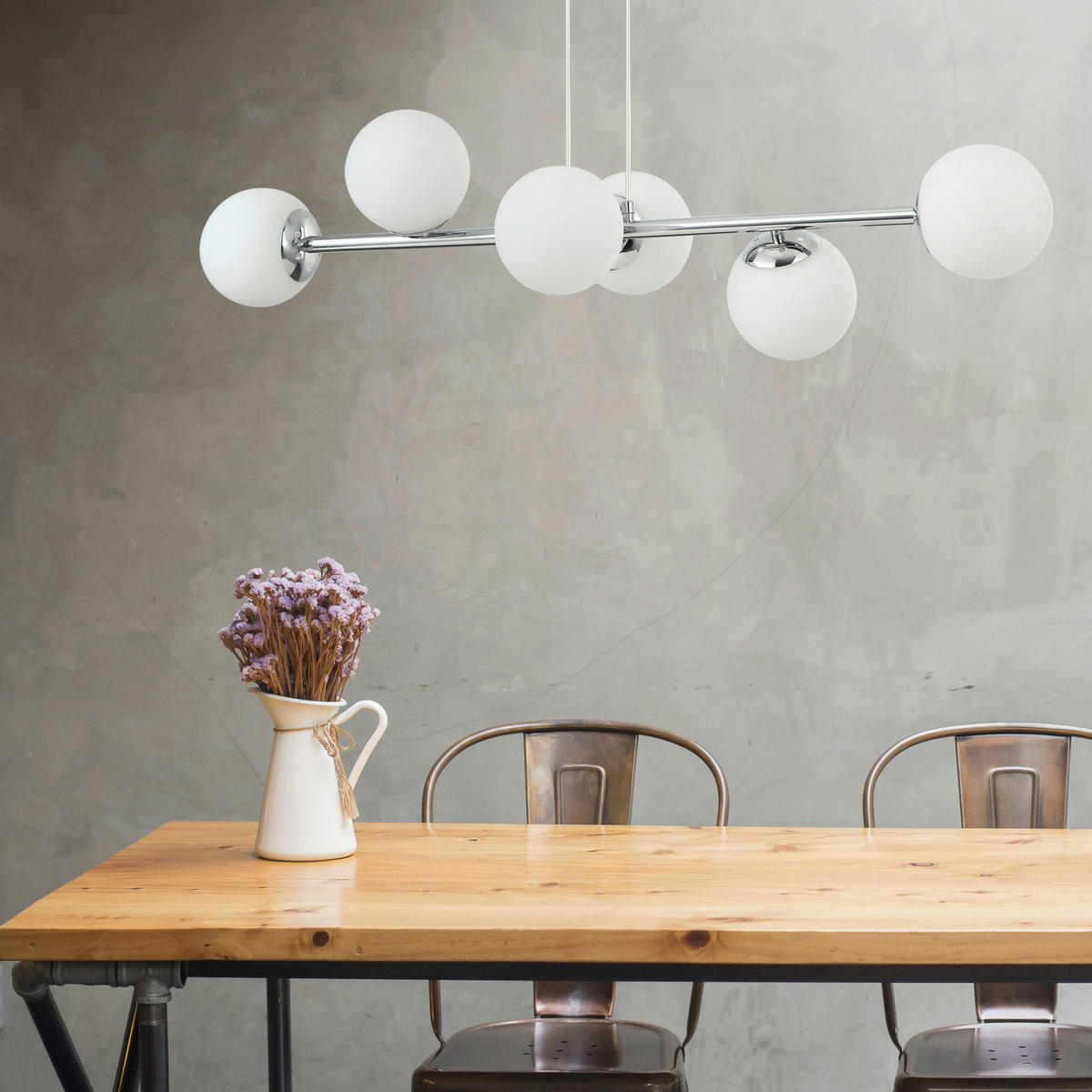 Lamkur Hängeleuchte Chrom Glas Stahl B/H/L: ca. 111x40x96 cm E14 6 Brennstellen Maddie - Chrom (96,00/111,00/40,00cm) - Lamkur