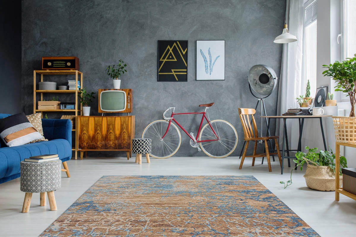 360Living Teppich Blaze blau B/L: ca. 155x230 cm Blaze - blau/beige (155,00/230,00cm) - 360Living