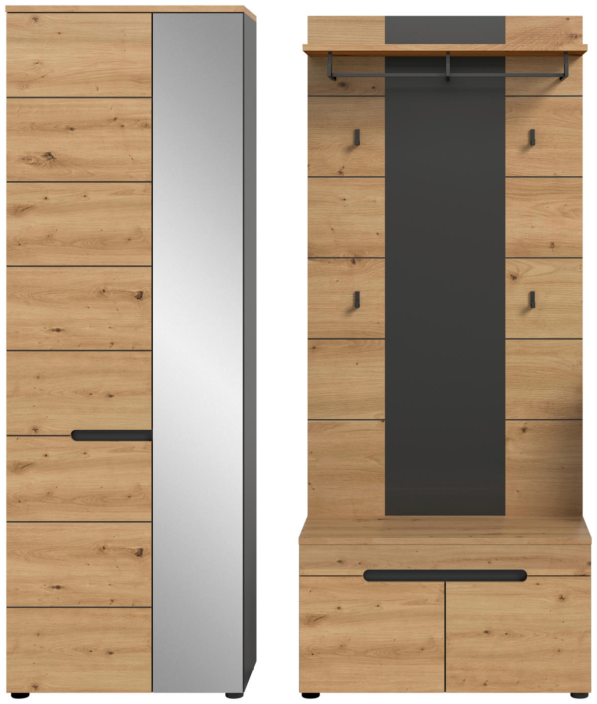 Garderobe Canu basaltgrau Nachbildung Artisan Nachbildung B/H/T: ca. 160x190x37 cm Canu - basaltgrau (160,00/190,00/37,00cm) - xonox.home