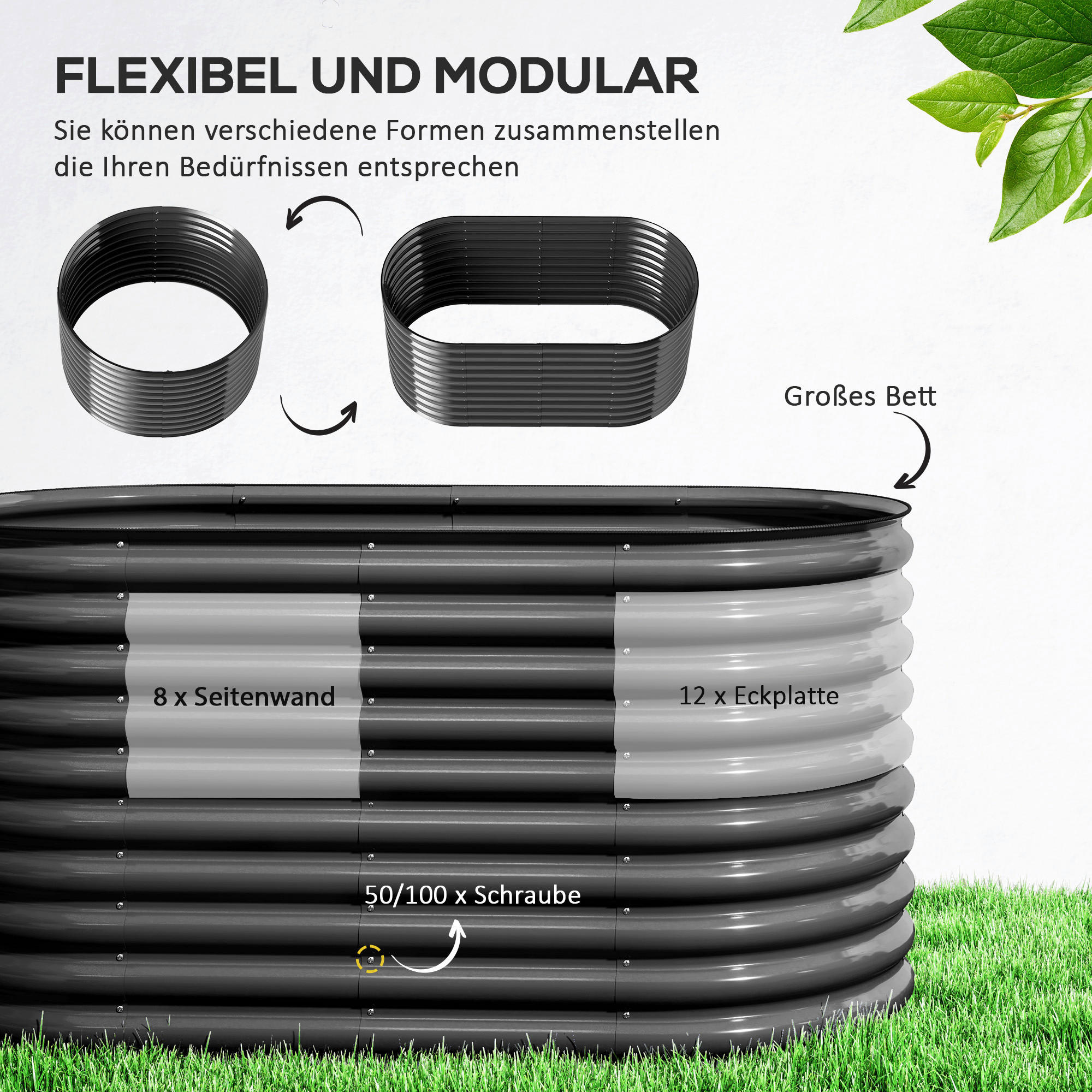 Thumbnail - Outsunny Hochbeet dunkelgrau Stahl B/H/L: ca. 80x80x160 cm