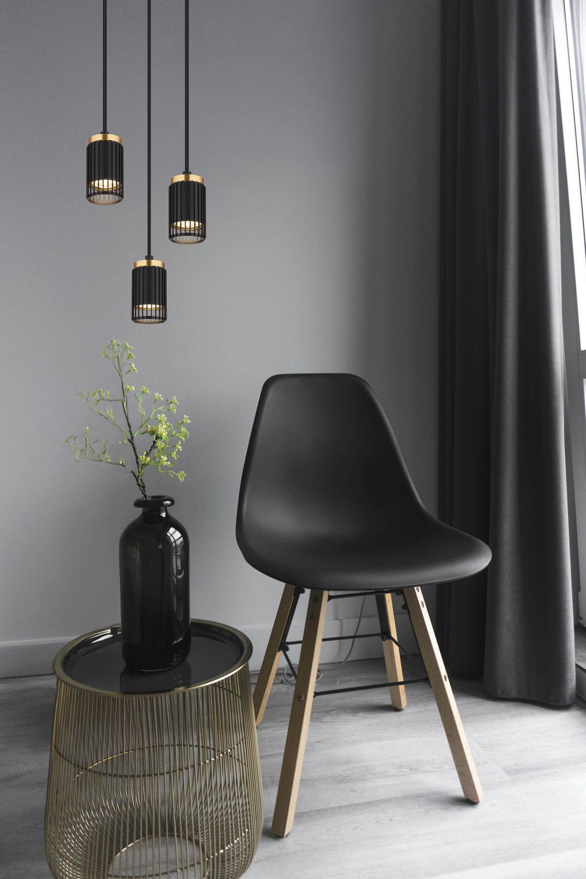 GLOBO Pendelleuchte mattschwarz Metall Aluminium H/D: ca. 115,5x21 cm GU10 3 Brennstellen Korben - mattschwarz (21,00/115,50cm) - GLOBO