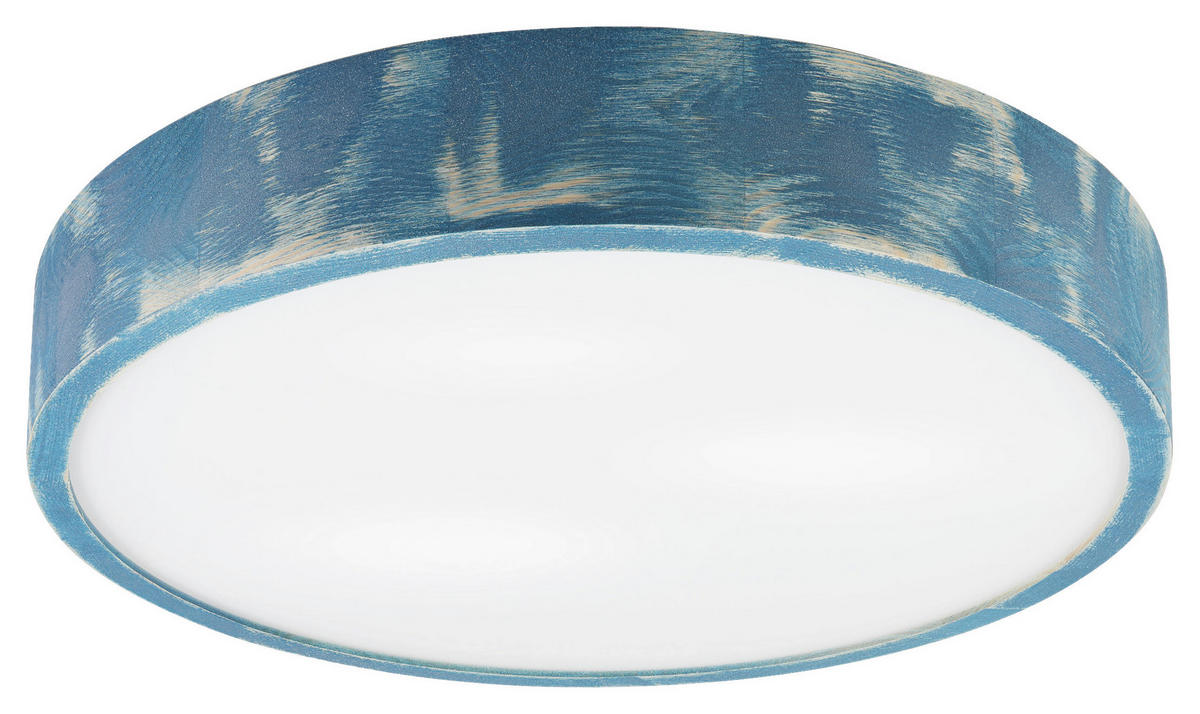 Lamkur Deckenleuchte hellbraun blau Holz Glas B/H/L: ca. 48x48x10 cm 3 Brennstellen Eveline - blau/hellbraun (10,00/48,00/48,00cm) - Lamkur