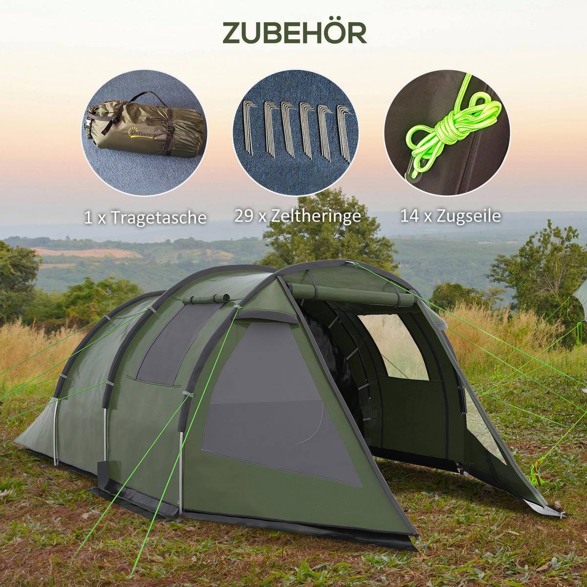 Outsunny Campingzelt B/H/L: ca. 264x172x475 cm Campingzelt - grün (475,00/264,00/172,00cm) - Outsunny