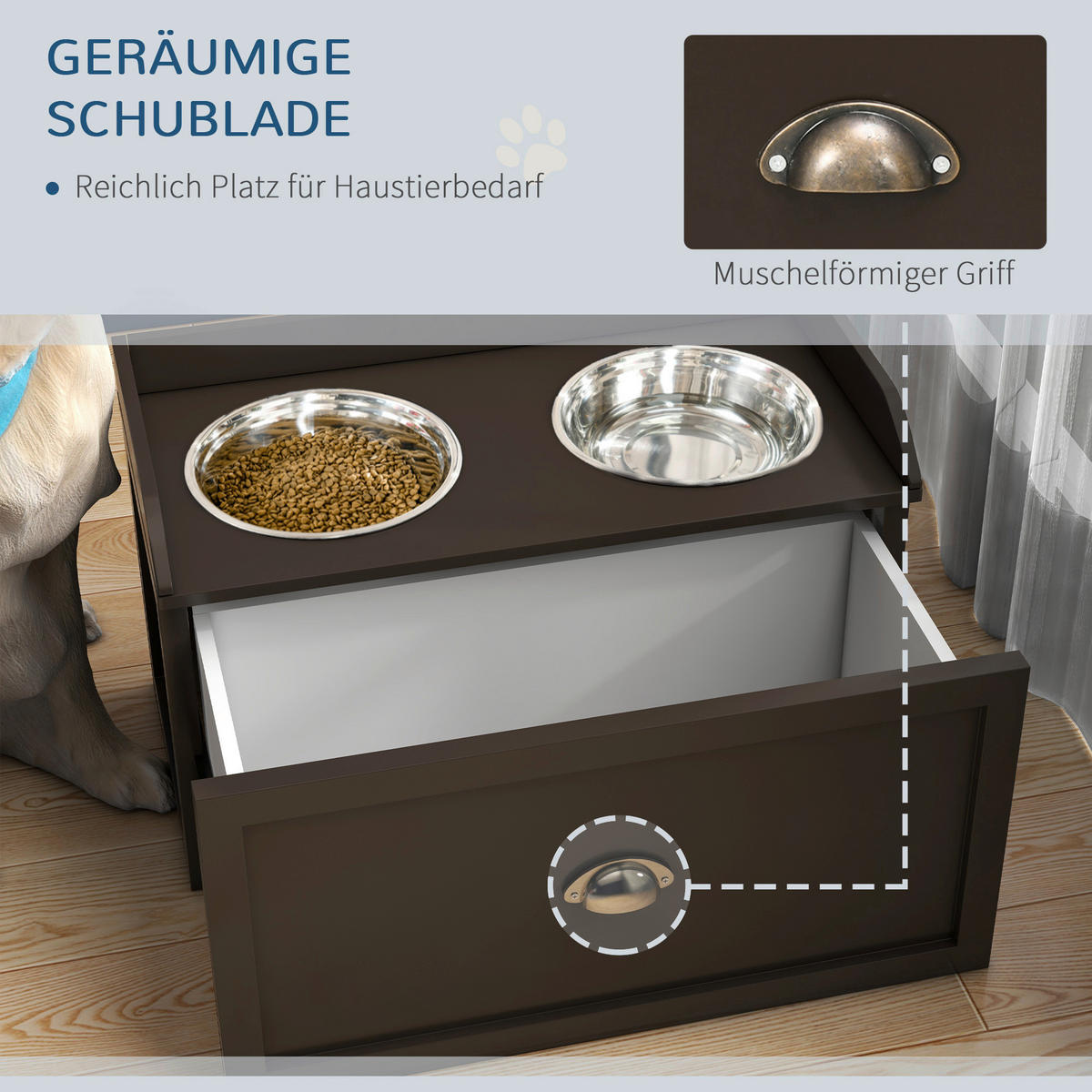 PawHut Hunde-Zubehör braun Edelstahl B/H/L: ca. 30x60x36 cm Hundenapf - braun (36,00/30,00/60,00cm) - PawHut