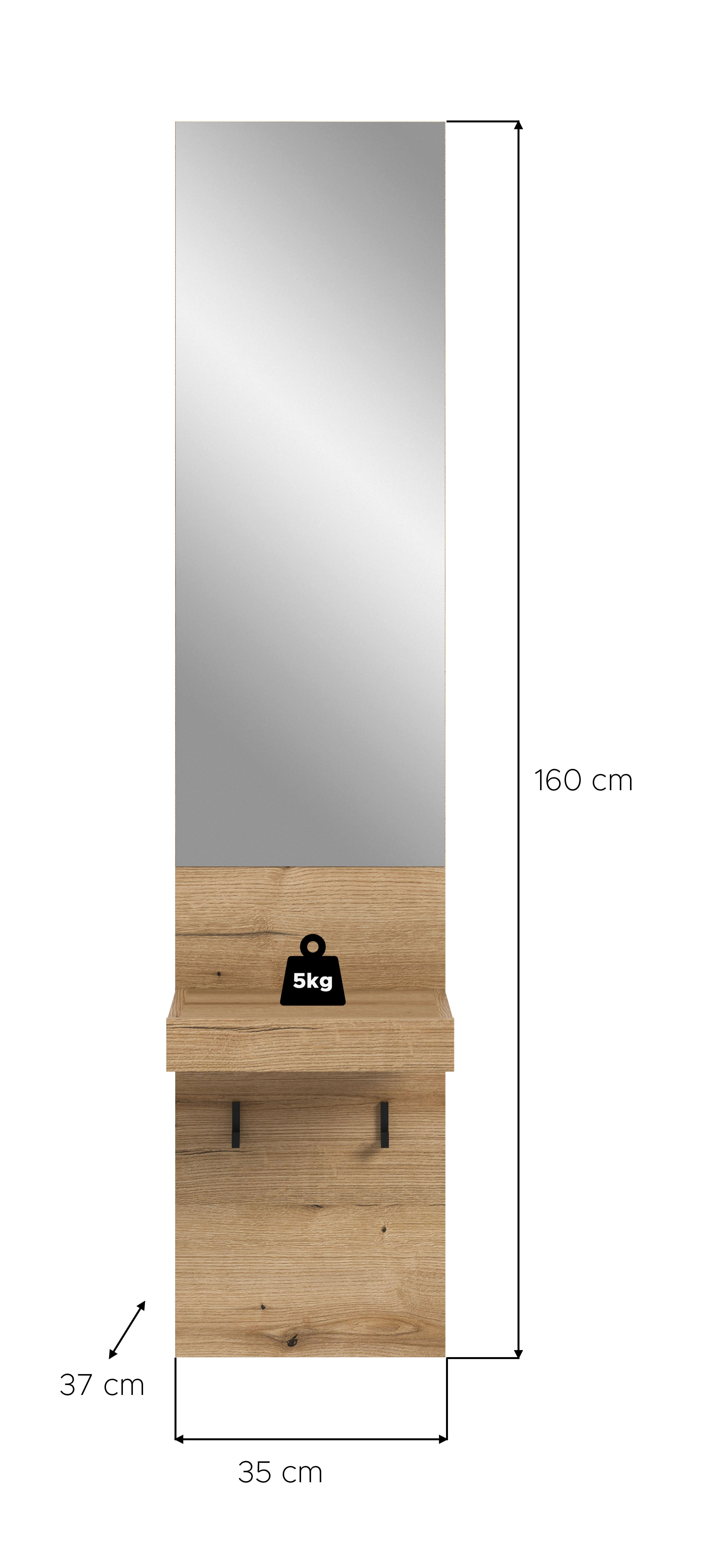 Spiegelpaneel Naro Evoke Oak Nachbildung B/H/T: ca. 35x160x37 cm Naro - (35,00/160,00/37,00cm) - xonox.home