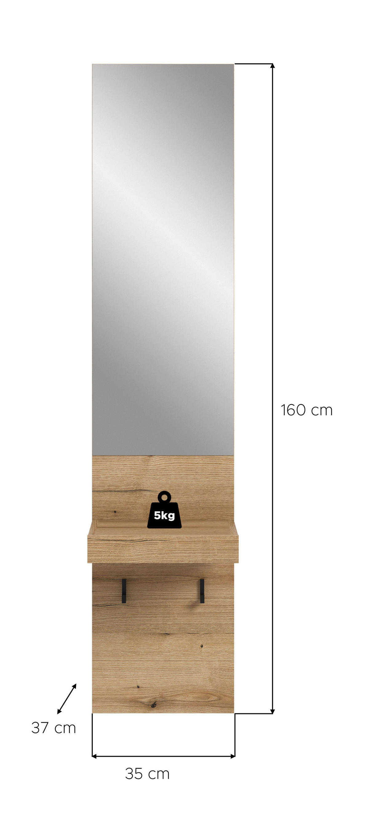 Spiegelpaneel Naro Evoke Oak Nachbildung B/H/T: ca. 35x160x37 cm Naro - (35,00/160,00/37,00cm) - xonox.home