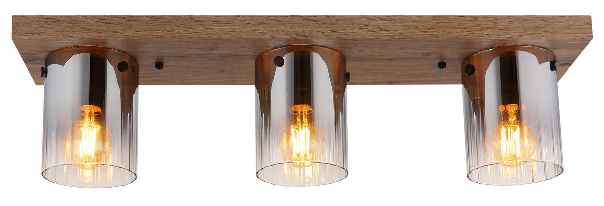 GLOBO Deckenleuchte dunkelbraun Rauch MDF Glas B/H/T: ca. 16x18x71 cm 3 Brennstellen UNDERWOOD - dunkelbraun/Rauch (16,00/18,00/71,00cm) - GLOBO