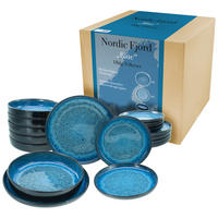 CreaTable Tafelservice Nordic Fjord Blue blau Steinzeug 18 tlg. Nordic Fjord Blue - blau - CreaTable