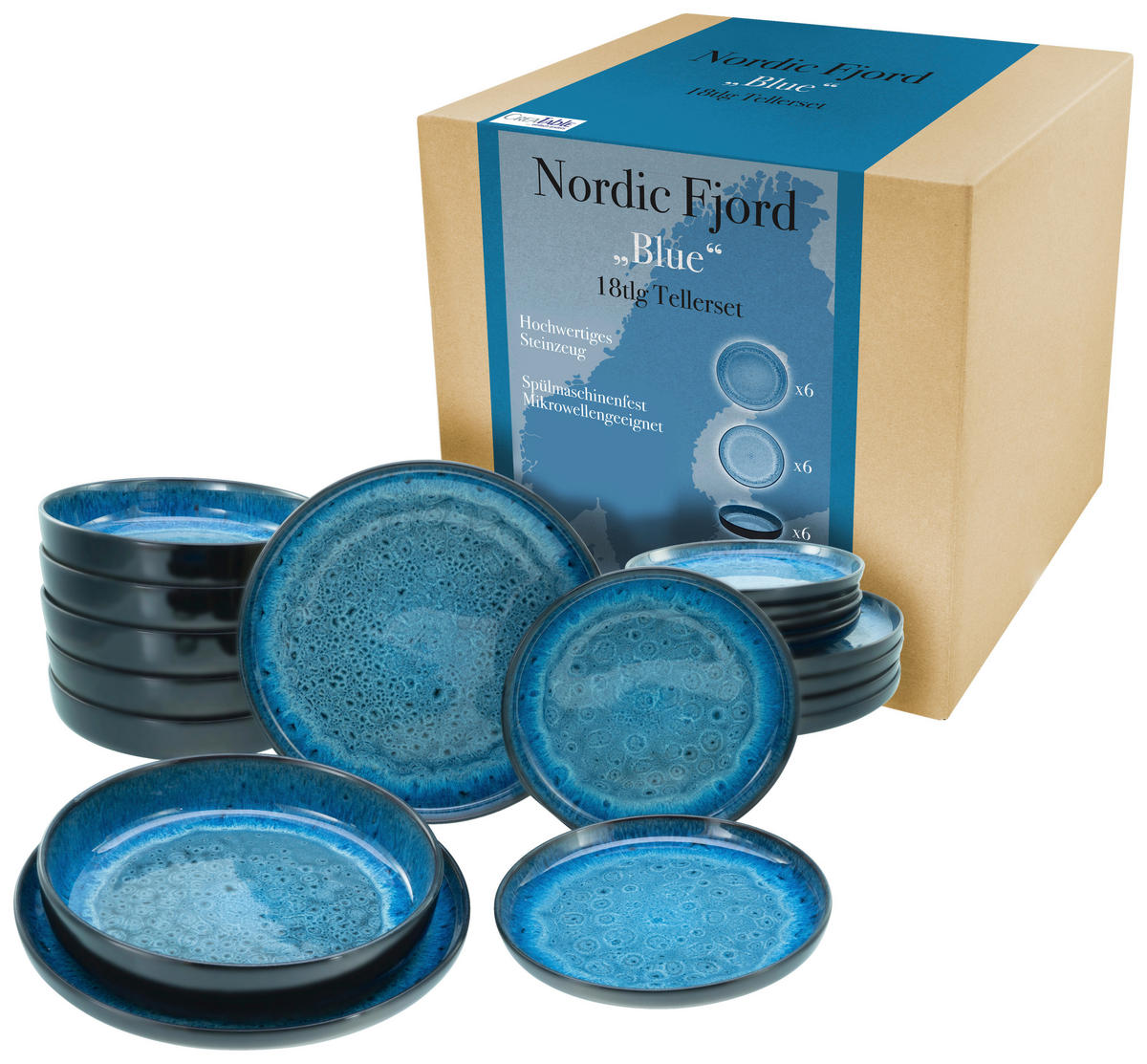 CreaTable Tafelservice Nordic Fjord Blue blau Steinzeug 18 tlg. Nordic Fjord Blue - blau - CreaTable
