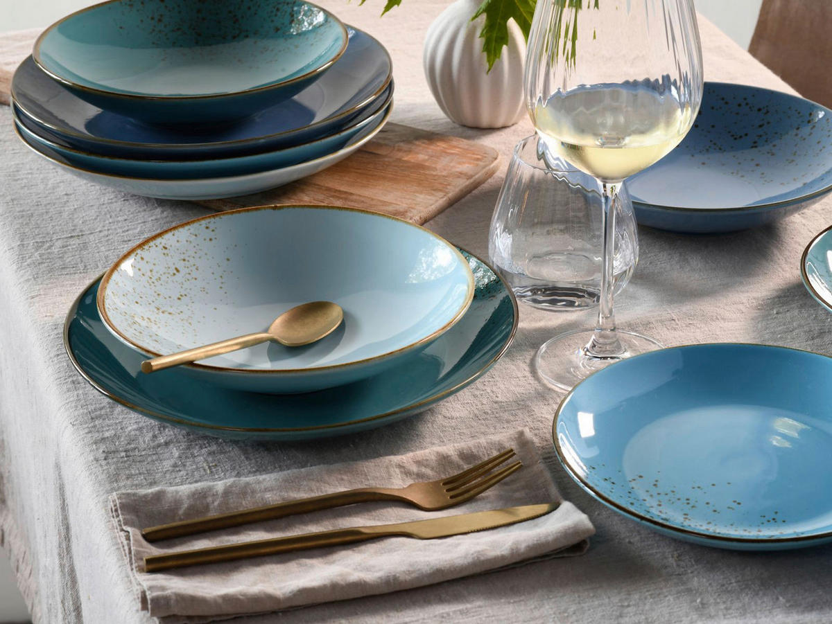 CreaTable Tafelservice Nature Collection Aqua blau Keramik 12 tlg. Nature Collection Aqua - blau - CreaTable