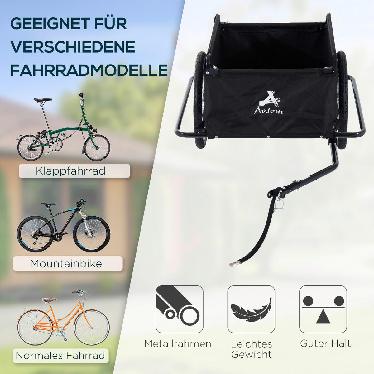 HOMCOM Fahrradanhänger schwarz schwarz B/H/L: ca. 61x845x38 cm Transportanhänger - schwarz (38,00/61,00/845,00cm) - HOMCOM