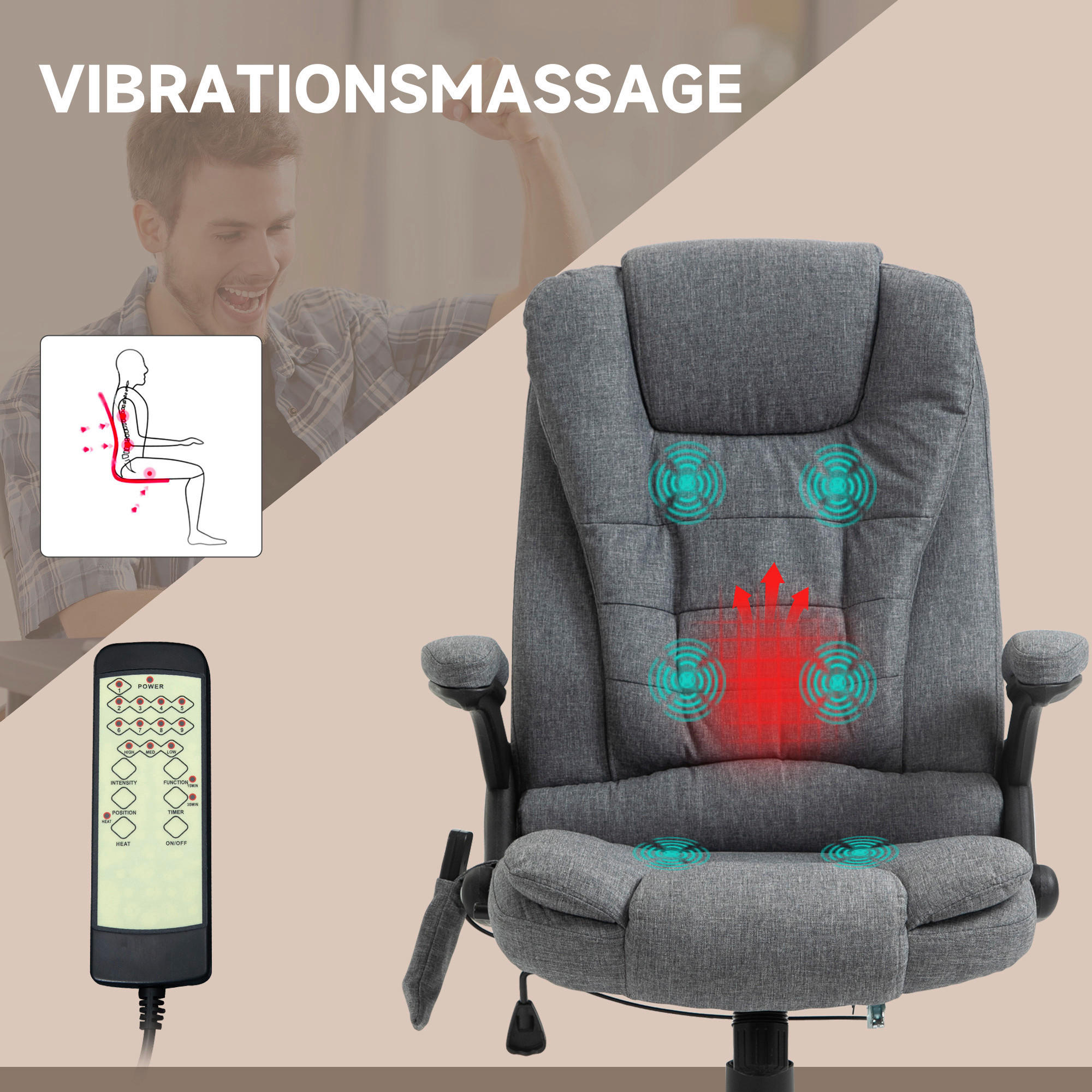 Vinsetto Massagestuhl dunkelgrau B/H/L: ca. 72x68x120 cm Massagestuhl - dunkelgrau (120,00/72,00/68,00cm) - Vinsetto