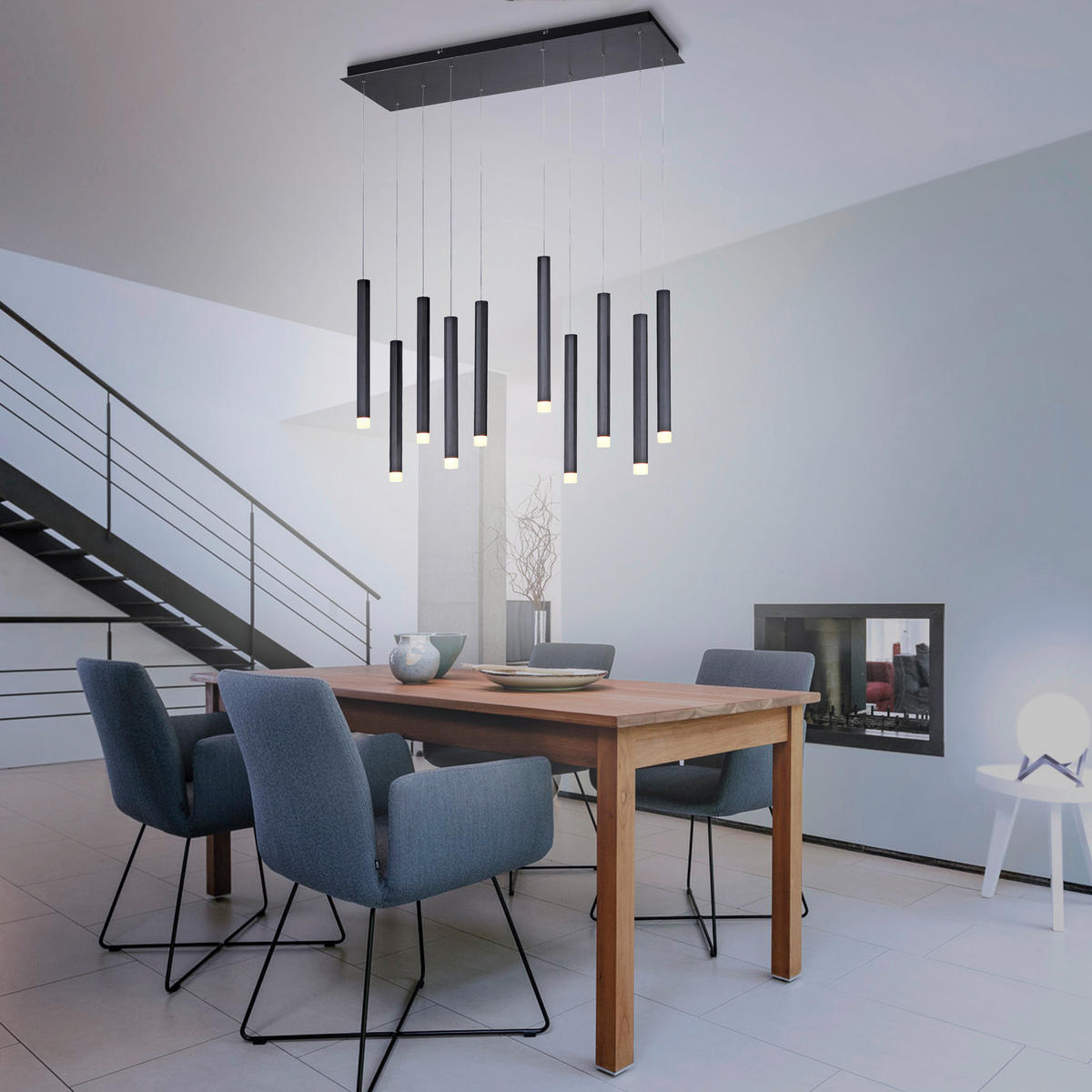 Just Light LED-Pendelleuchte BRUNO 15206-18 schwarz Aluminium Eisen B/H/T: ca. 89x120x30 cm 10.0 Brennstellen BRUNO - schwarz (89,00/120,00/30,00cm) - Just Light