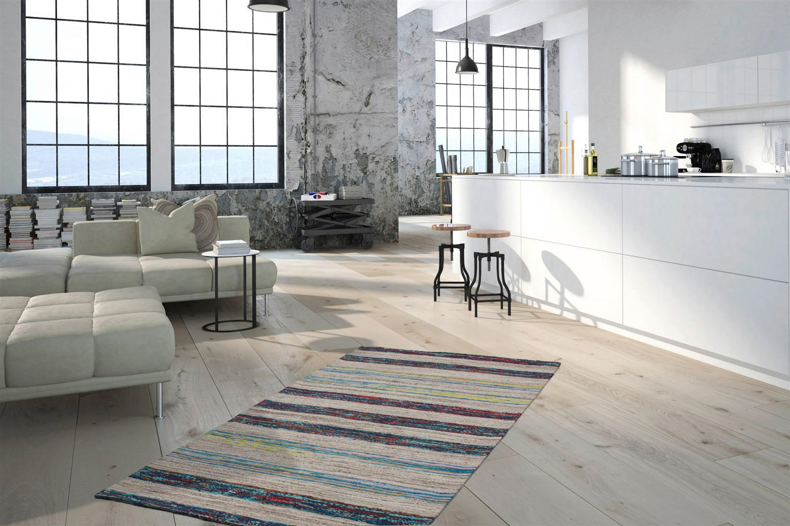 Kayoom Kurzflorteppich Duarte 210 creme B/L: ca. 80x150 cm Duarte 210 - blau/creme (80,00/150,00cm) - Kayoom