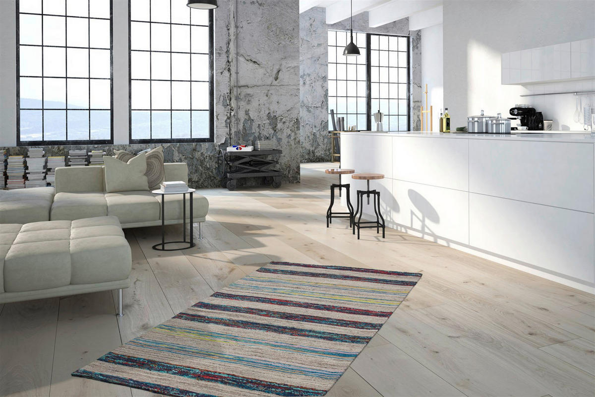 Kayoom Kurzflorteppich Duarte 210 creme B/L: ca. 80x150 cm Duarte 210 - blau/creme (80,00/150,00cm) - Kayoom