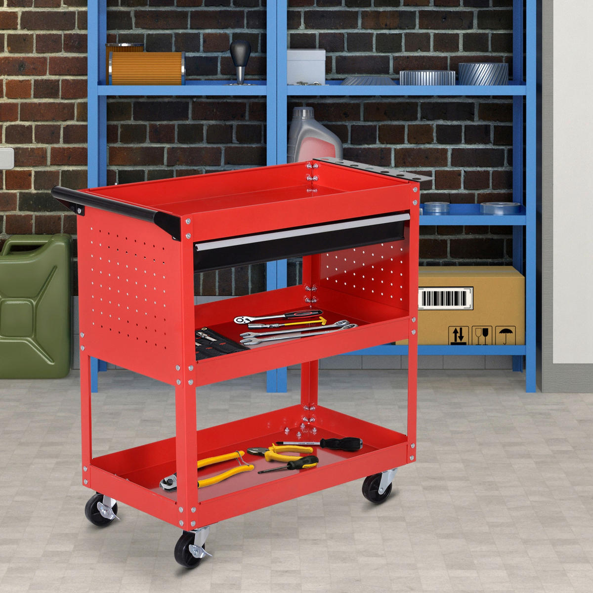 Werkstatt-Zubehör schwarz B/H/L: ca. 35x82x76 cm Werkstatt-Rollwagen - rot/schwarz (76,00/35,00/82,00cm) - HOMCOM
