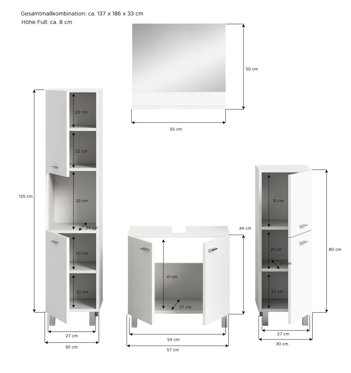 Badezimmer-Set BOSTON weiß B/H/T: ca. 137x186x33 cm BOSTON - weiß (137,00/186,00/33,00cm) - xonox.home