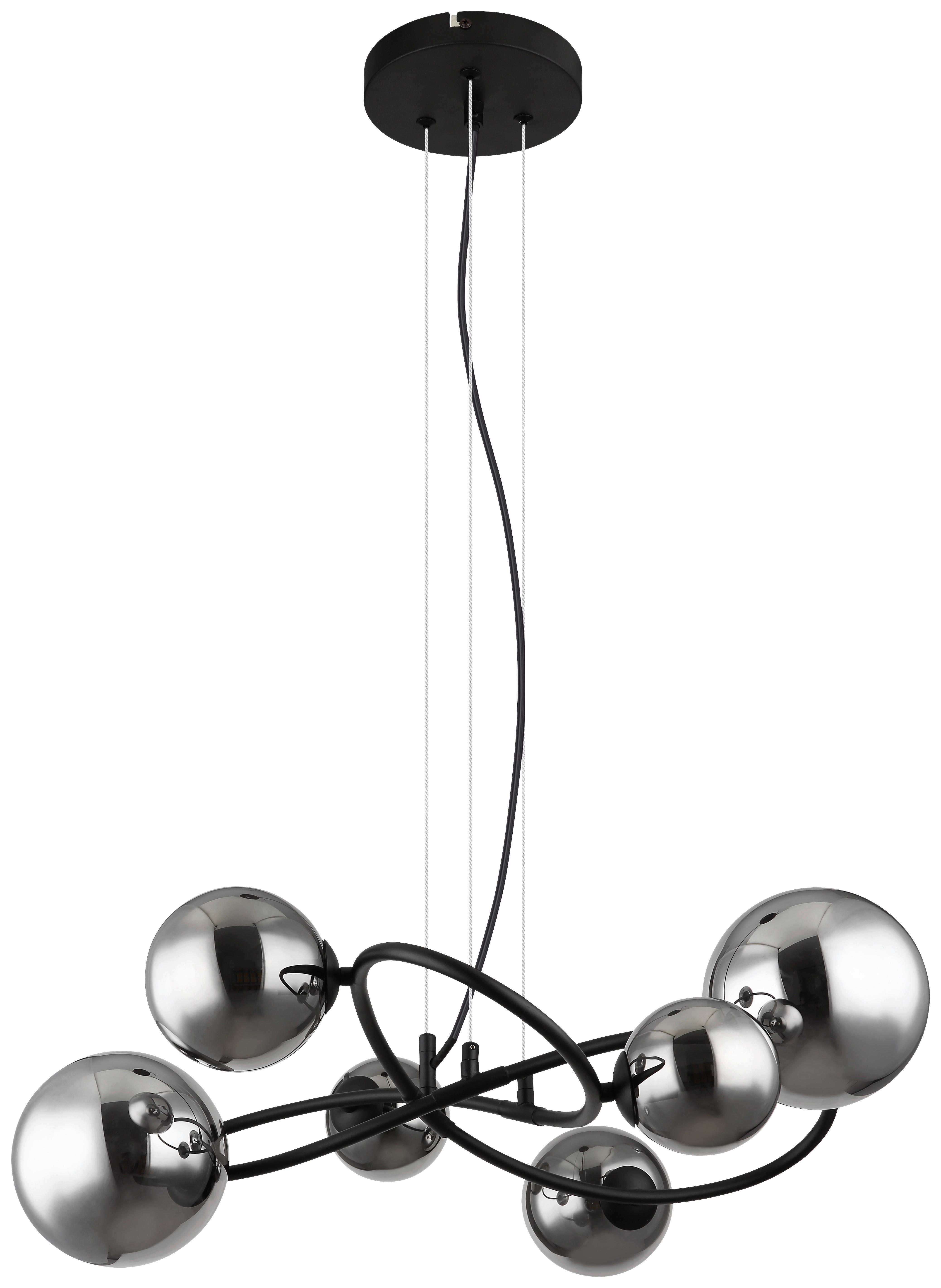 GLOBO LED-Pendelleuchte 10676 Rauch mattschwarz Metall Glas B/H/T: ca. 58,8x120x62,2 cm 6.0 Brennstellen RIHA - Rauch/mattschwarz (58,80/120,00/62,20cm) - GLOBO