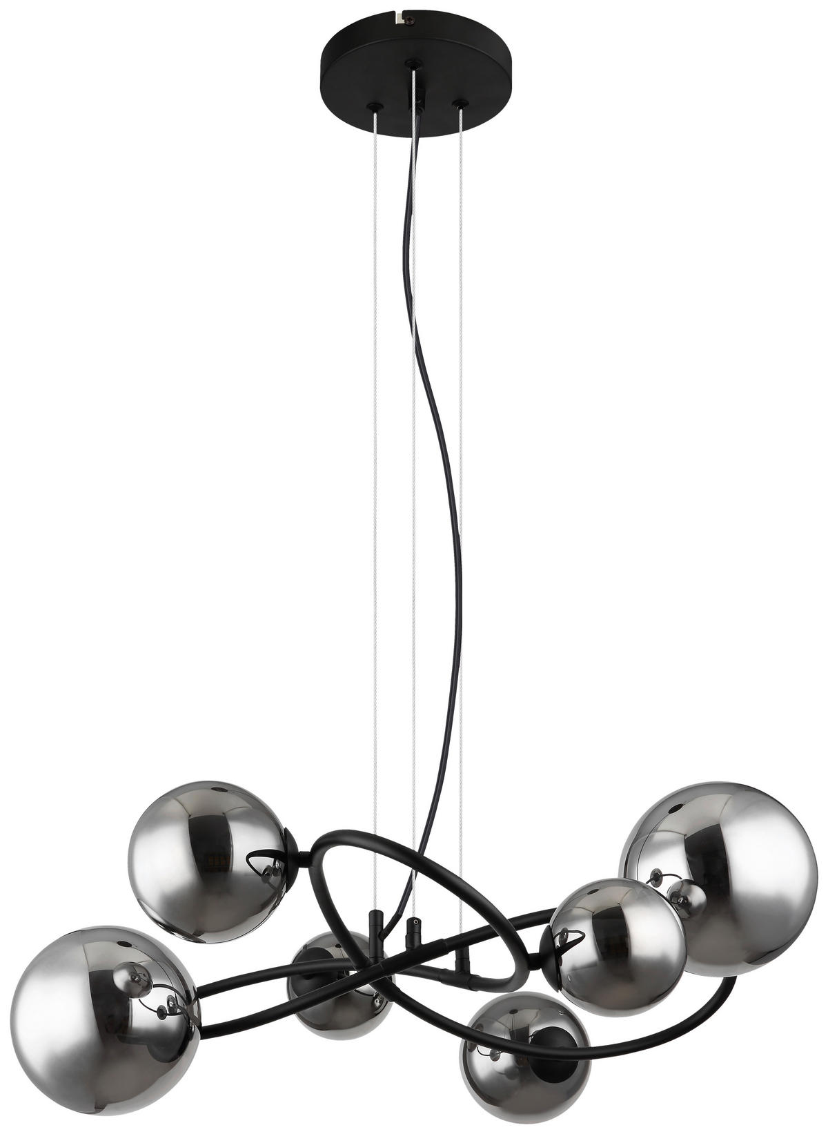 GLOBO LED-Pendelleuchte 10676 Rauch mattschwarz Metall Glas B/H/T: ca. 58,8x120x62,2 cm 6.0 Brennstellen RIHA - Rauch/mattschwarz (58,80/120,00/62,20cm) - GLOBO