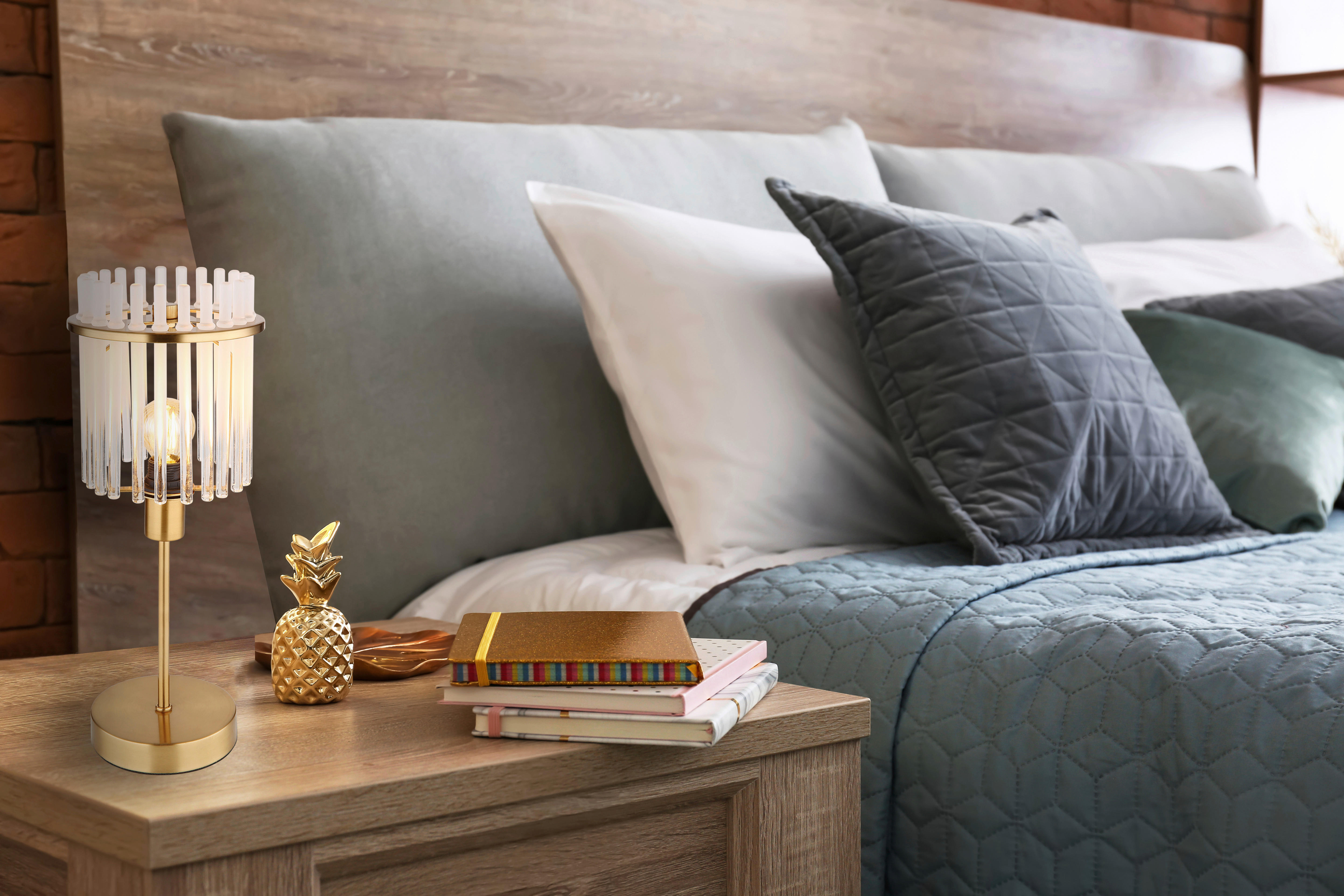 GLOBO Tischleuchte gold klar Metall H/D: ca. 37,5x15 cm E14 1 Brennstellen GORLEY - gold/klar (15,00/37,50cm) - GLOBO