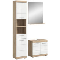 Badezimmer-Set Lambada Eiche Sonoma Nachbildung weiß Hochglanz B/H/T: ca. 112x191x34 cm Lambada - Eiche/weiß (112,00/191,00/34,00cm) - xonox.home