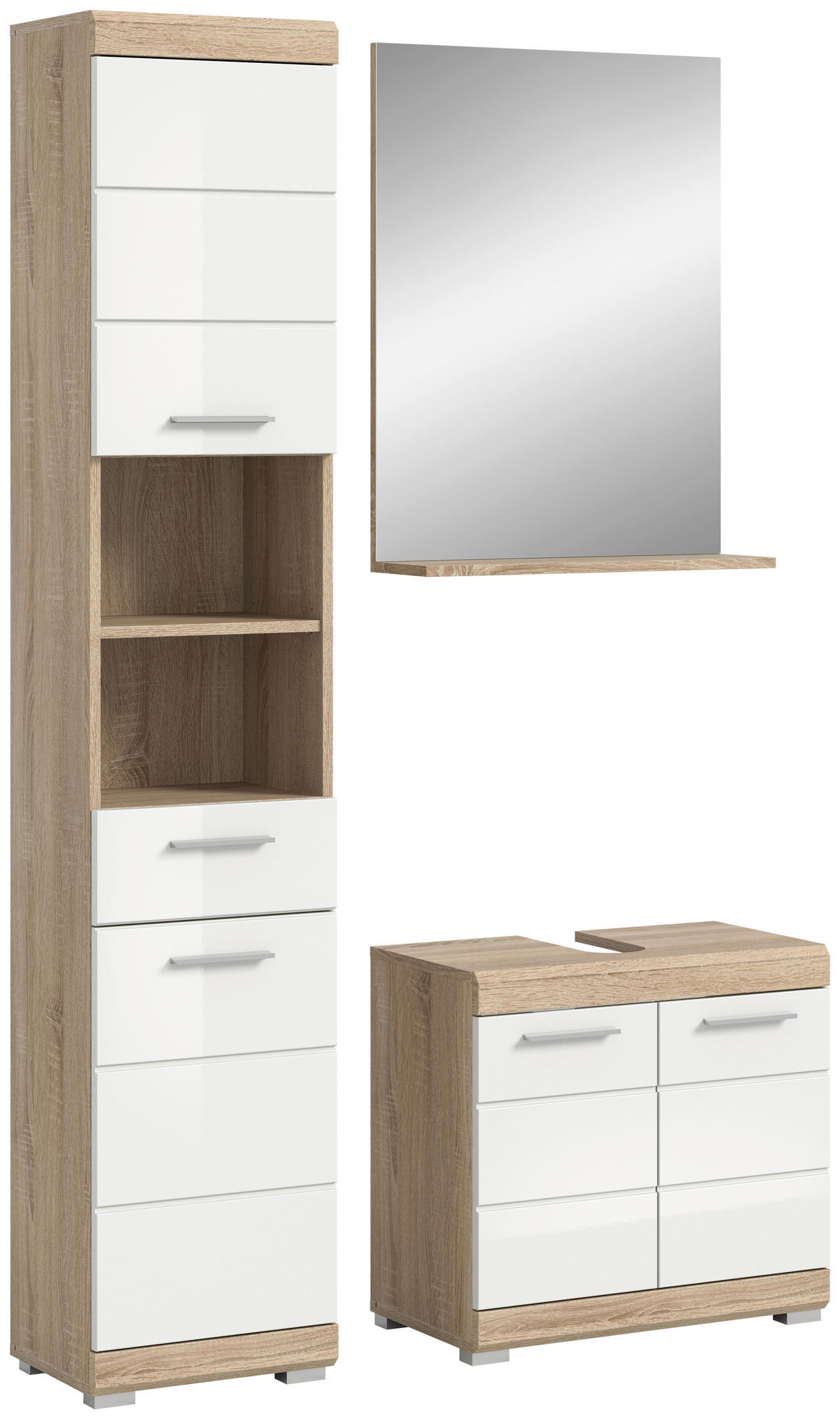 Badezimmer-Set Lambada Eiche Sonoma Nachbildung weiß Hochglanz B/H/T: ca. 112x191x34 cm Lambada - Eiche/weiß (112,00/191,00/34,00cm) - xonox.home