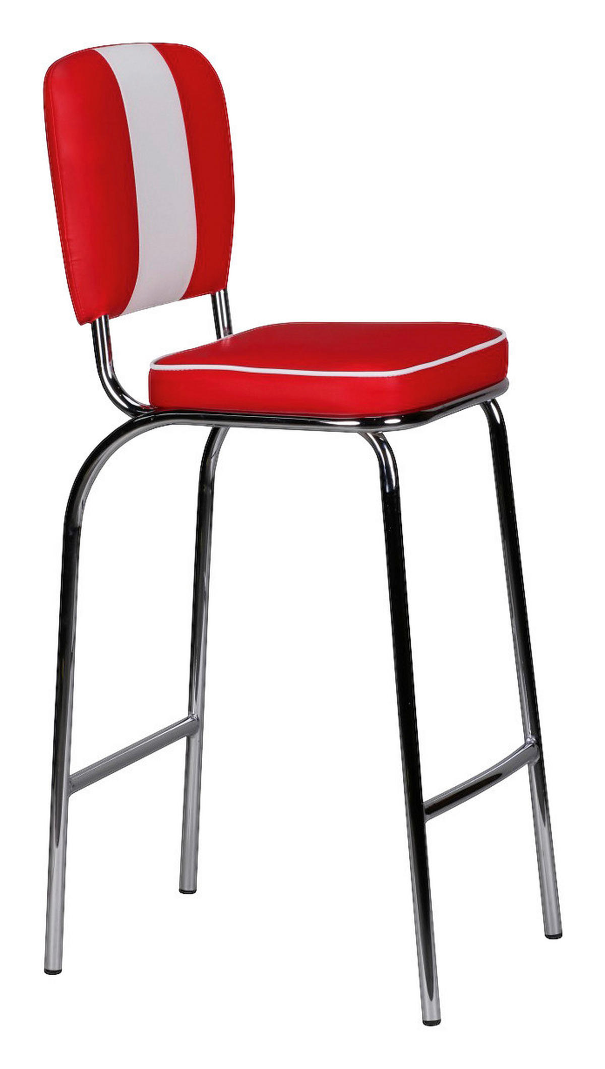 Barhocker rot weiß Chrom Kunstleder Stoff Chrom B/H/T: ca. 40x110x38 cm Barstuhl American Diner - weiß/rot (40,00/110,00/38,00cm) - Wohnling