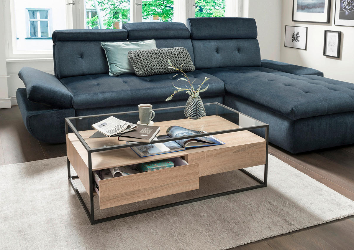 Couchtisch Bozen II glasklar Eiche Sonoma Nachbildung schwarz B/H/T: ca. 110x42x60 cm Bozen II - Eiche/schwarz (110,00/42,00/60,00cm)
