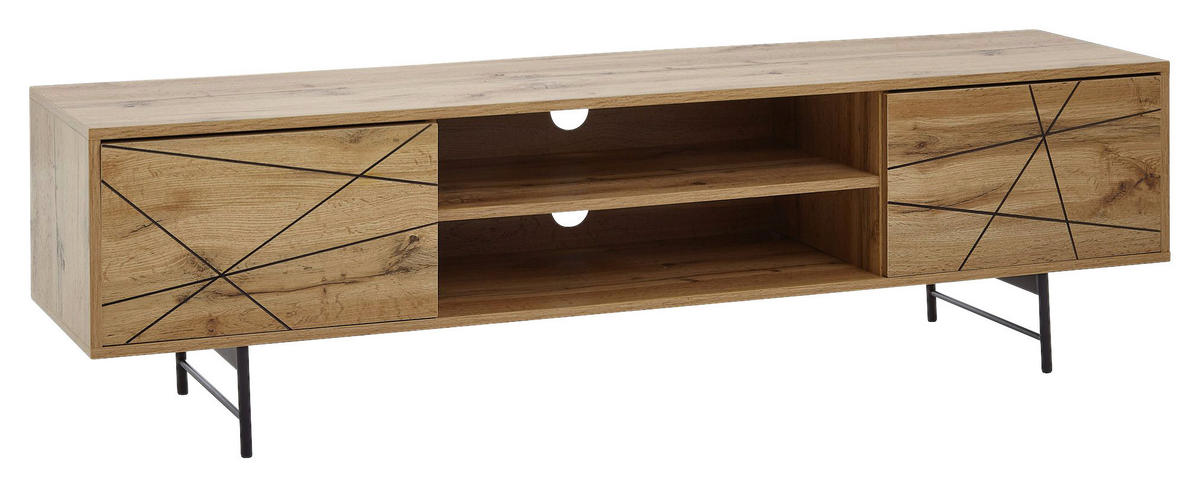 Lowboard Eiche Nachbildung schwarz pulverbeschichtet B/H/T: ca. 160x45x40 cm Lowboard - Eiche/schwarz (160,00/45,00/40,00cm) - Wohnling