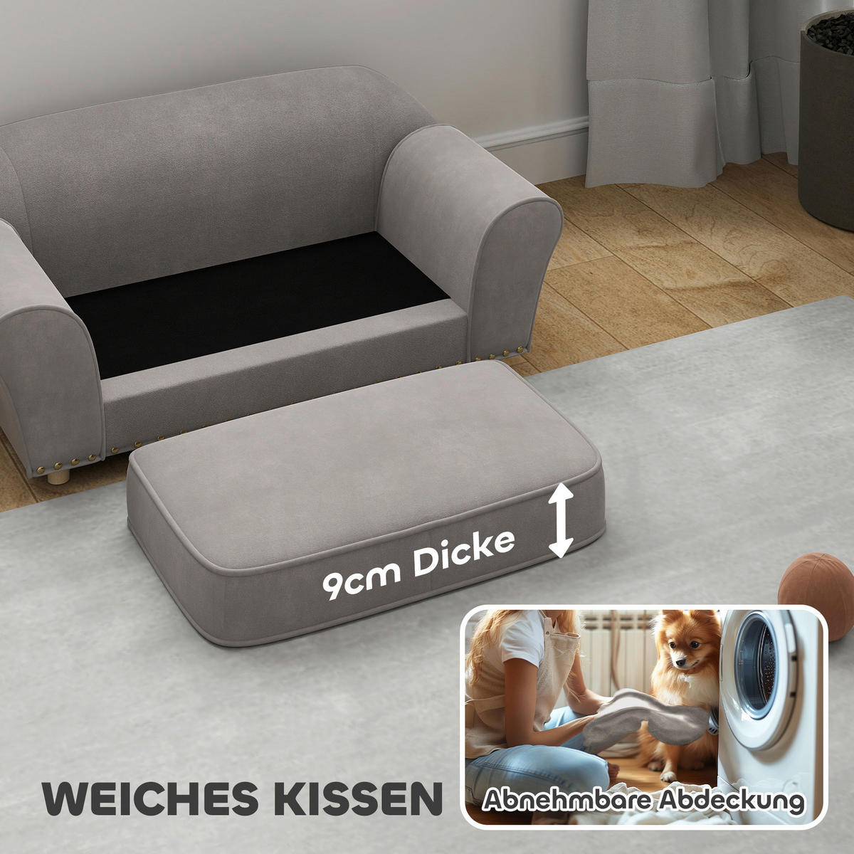 PawHut Hundesofa grau Schaumstoff B/H/L: ca. 52,5x33x86,5 cm Hundesofa - grau (86,50/52,50/33,00cm) - PawHut