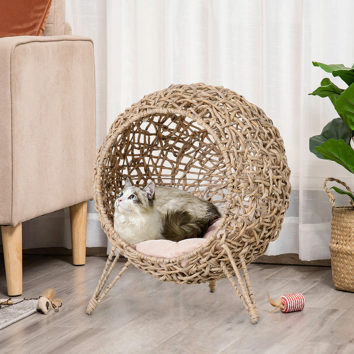 PawHut Katzenkorb natur Rattan B/H/L: ca. 52x58x52 cm Katzenkorb - natur (52,00/52,00/58,00cm) - PawHut