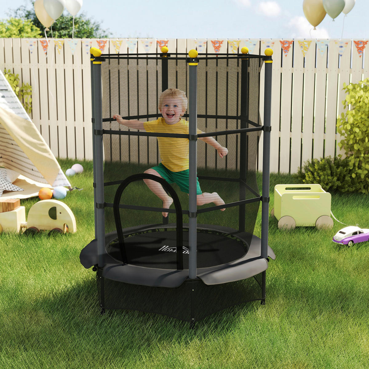 HOMCOM Kindertrampolin schwarz B/H/L: ca. 140x190x140 cm Kindertrampolin - schwarz (140,00/140,00/190,00cm) - HOMCOM