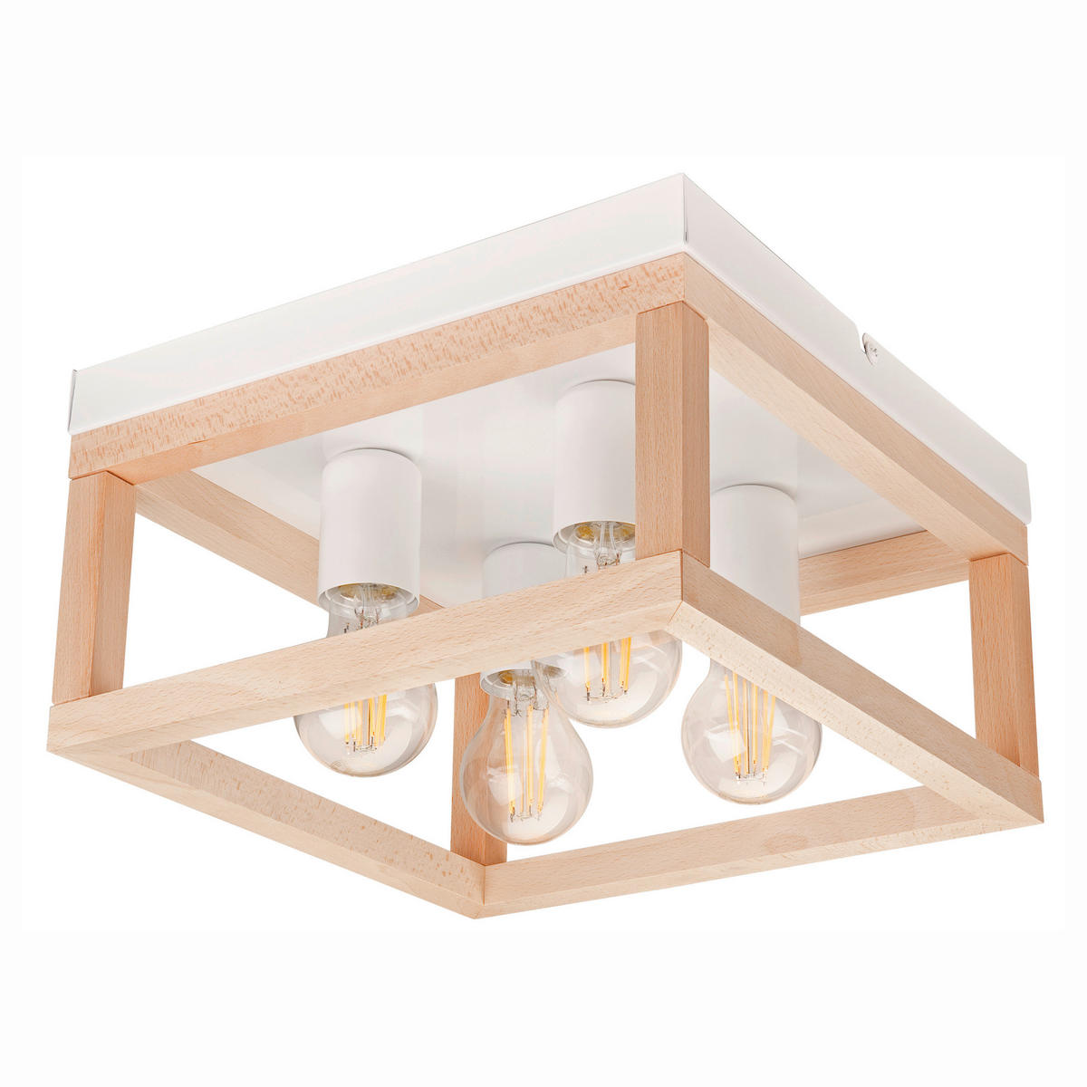 Lamkur Deckenleuchte VILLY 46020 natur weiß Holz Stahl H/L: ca. 17x30 cm E27 4 Brennstellen Villy - weiß/natur (30,00cm) - Lamkur