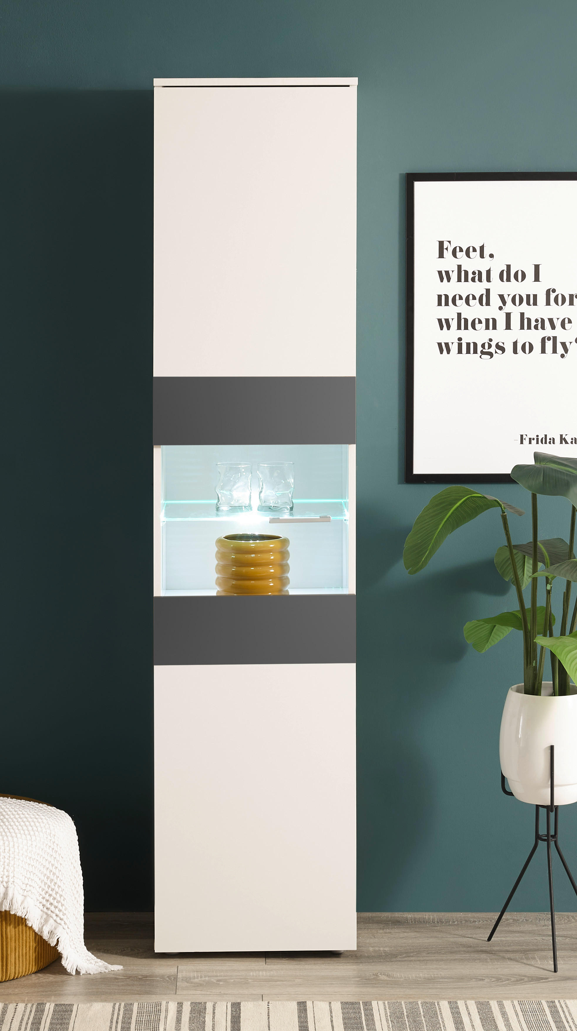 Vitrine Alex weiß Graphit B/H/T: ca. 45x195x37 cm Alex - weiß/Graphit (45,00/195,00/37,00cm)