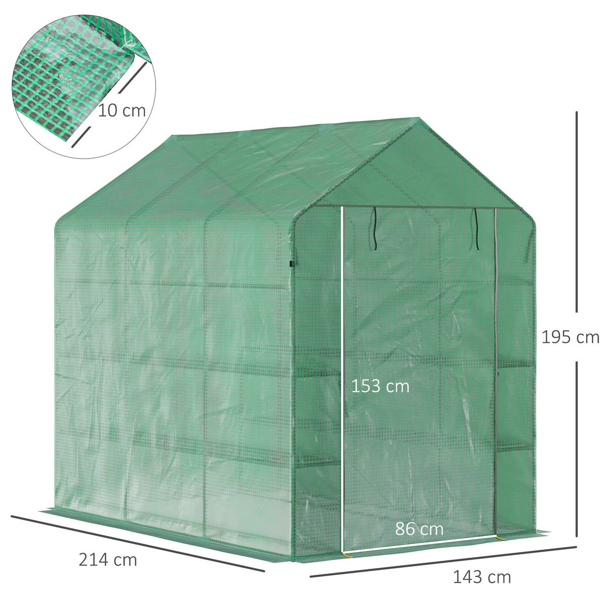 Outsunny Regal und Rolltor B/H/T: ca. 195x214x143 cm Gewächshaus 845-411V02 - grün (195,00/214,00/143,00cm) - Outsunny