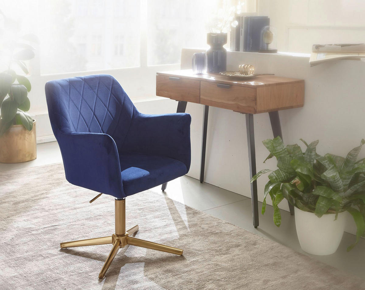 Drehstuhl blau Samt Eisen Drehstuhl - blau (55,00/97,00/55,00cm) - Wohnling