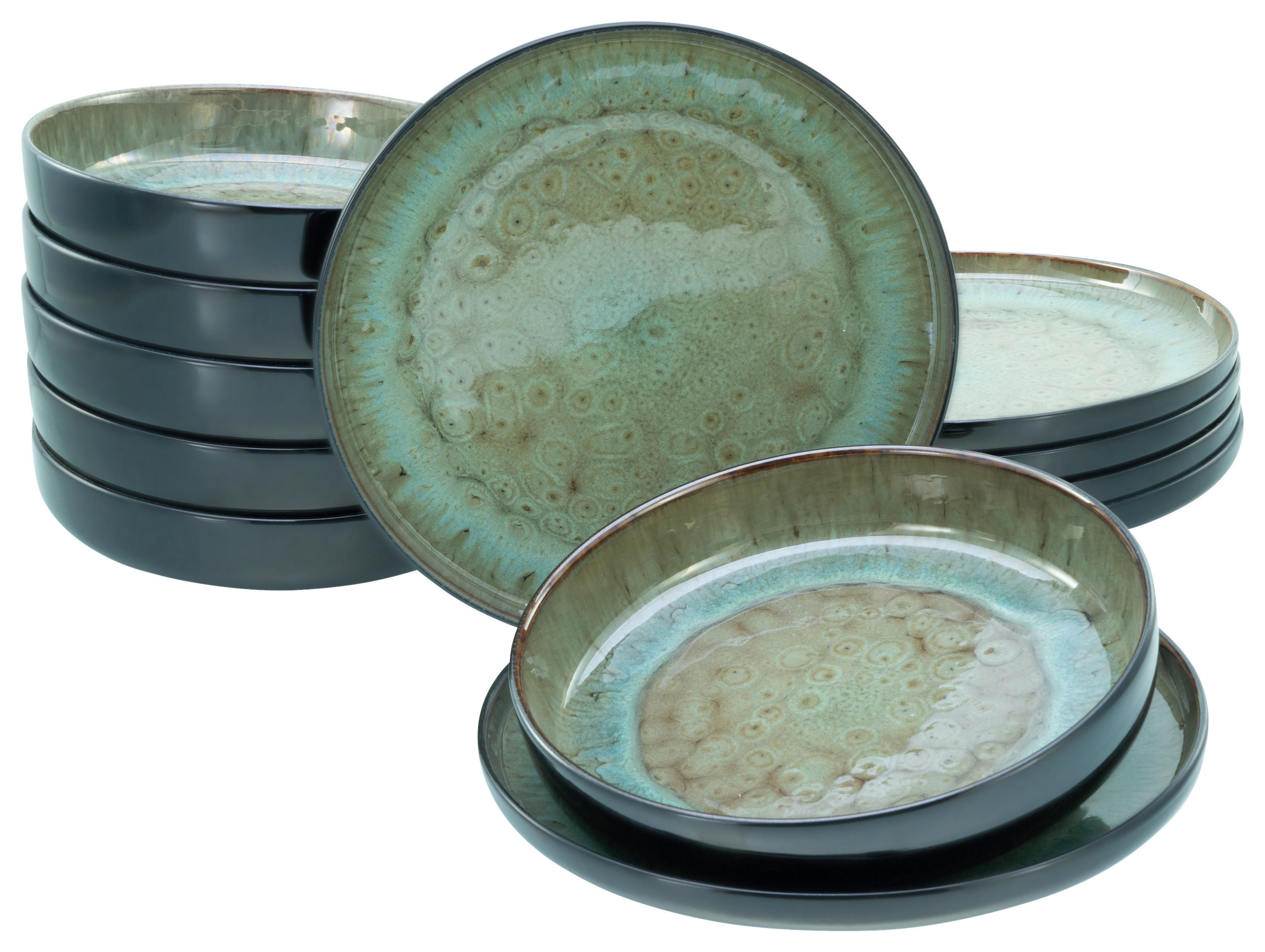 CreaTable Tafelservice Nordic Fjord grün Steinzeug 12 tlg. Nordic Fjord - grün - CreaTable