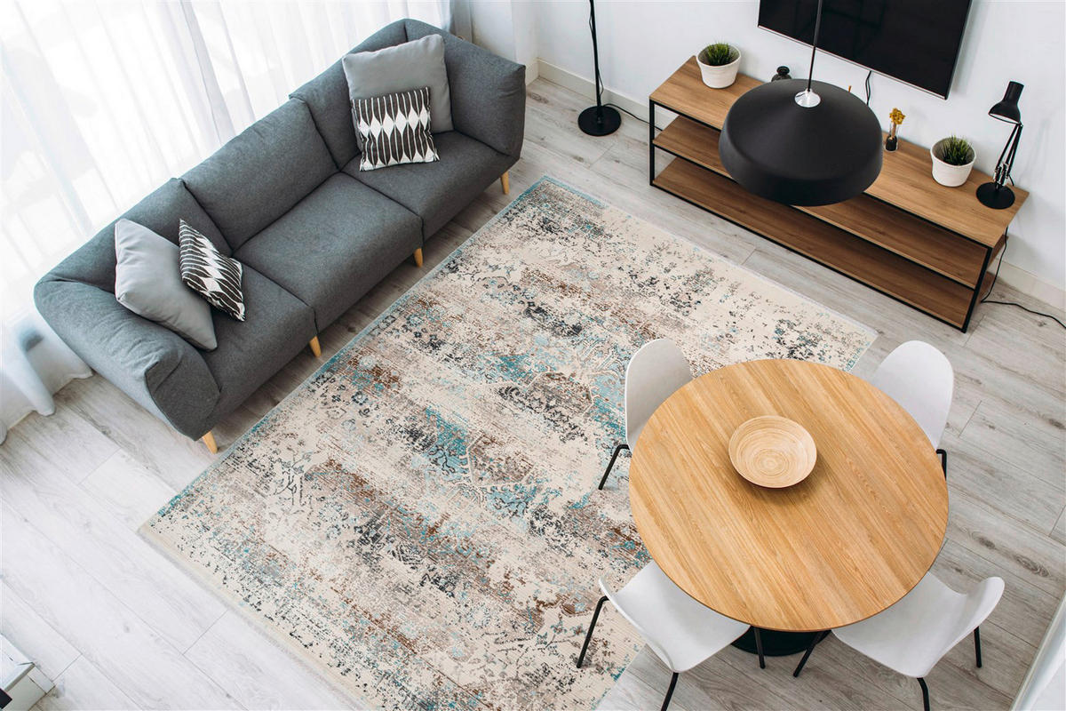 me gusta Kurzflorteppich Anouk 325 hellblau B/H/L: ca. 80x0,35x150 cm Anouk 325 - hellblau/taupe (150,00/80,00/0,35cm) - me gusta