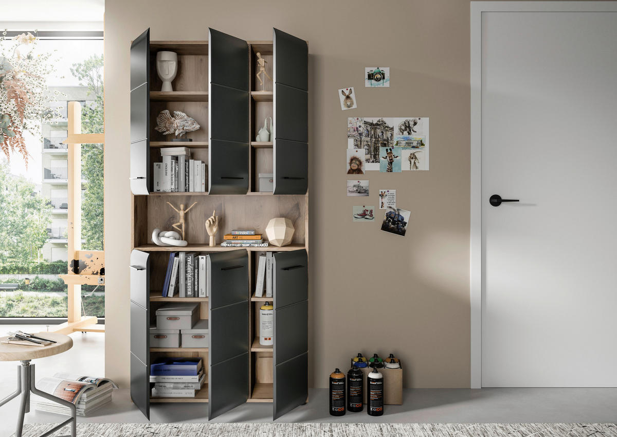 Mehrzweckschrank Ice Nox Oak Nachbildung schwarz matt B/H/T: ca. 90x185x30 cm Ice - schwarz (90,00/185,00/30,00cm) - xonox.home
