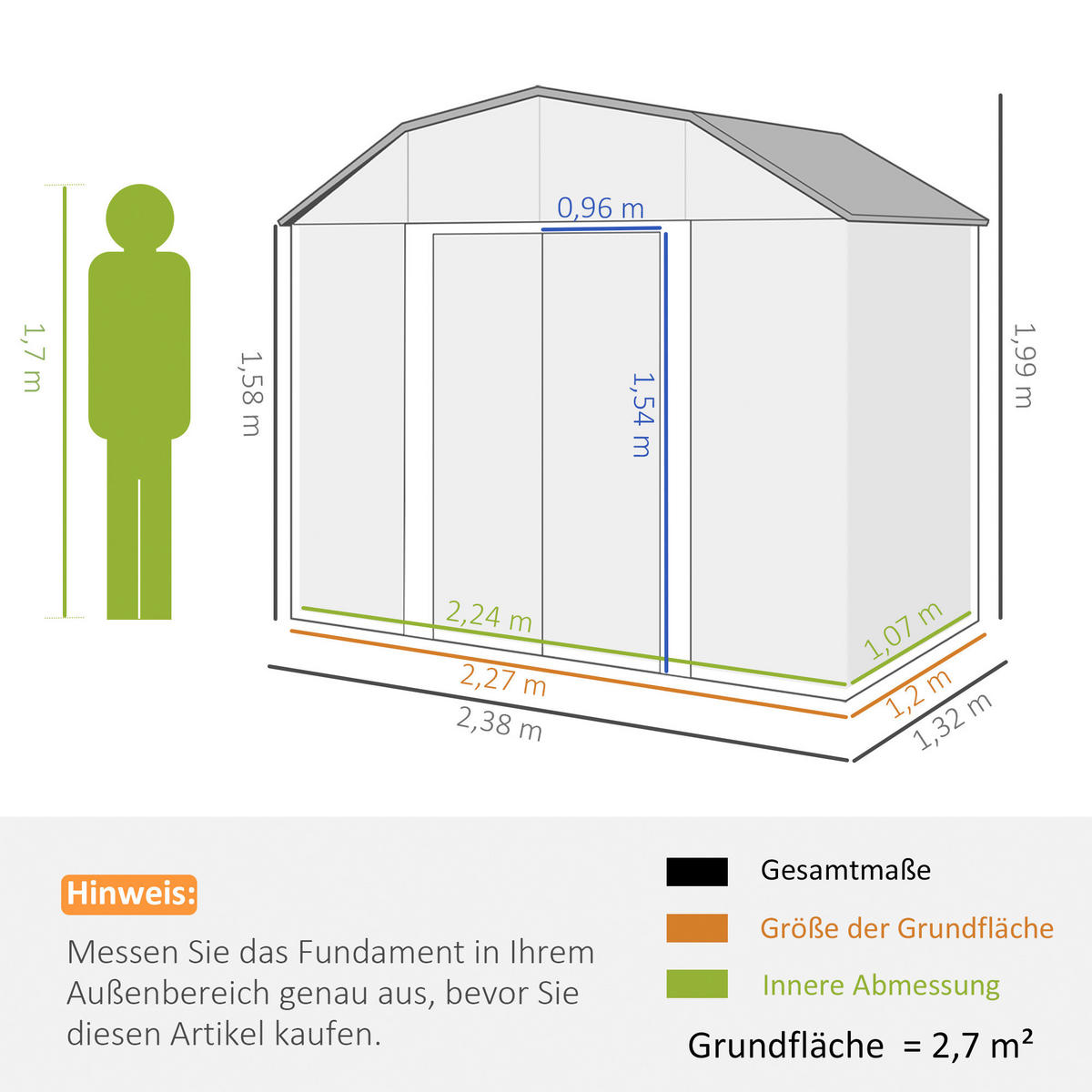 Outsunny Gerätehaus dunkelgrau B/H/L: ca. 132x198,5x238 cm Gerätehaus - dunkelgrau (238,00/132,00/198,50cm) - Outsunny