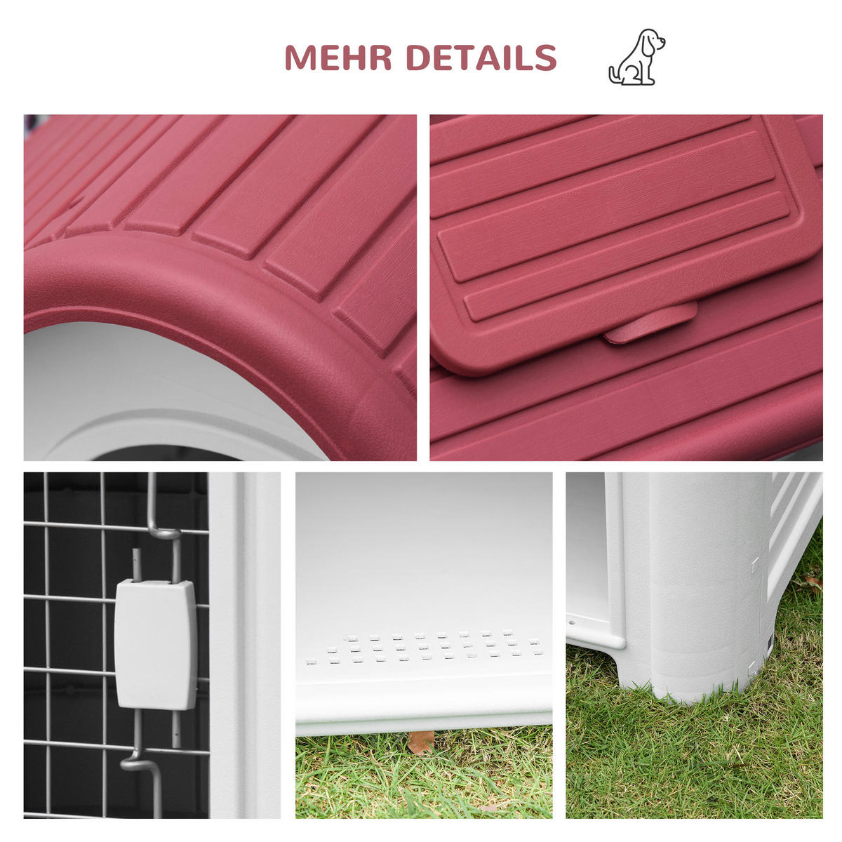 PawHut Hundehütte rot Kunststoff B/H/L: ca. 75x66x59 cm Hundehütte - hellgrau/rot (59,00/75,00/66,00cm) - PawHut