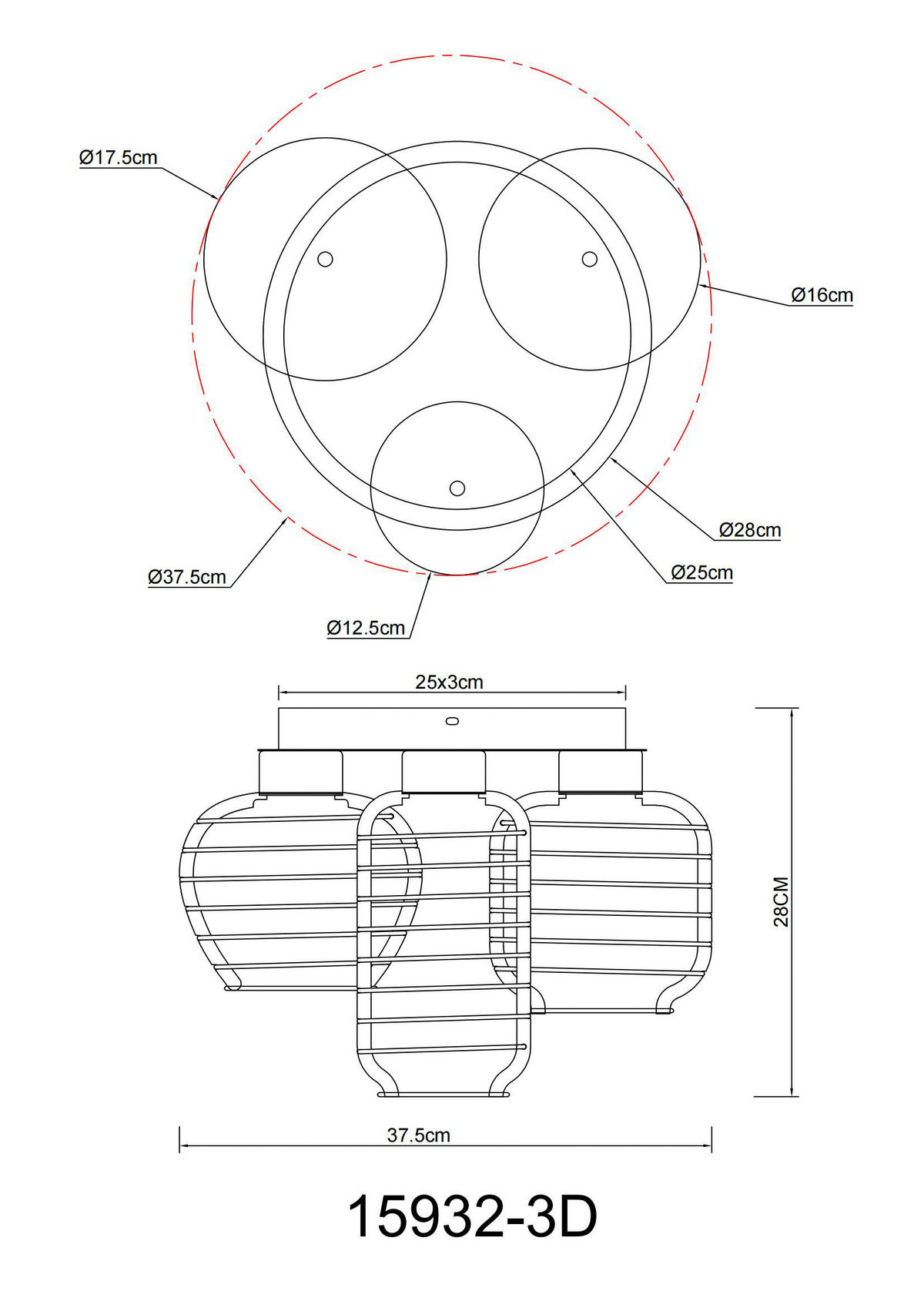 GLOBO Deckenleuchte Chrom weiß Aluminium Metall B/H/L: ca. 38x42x38 cm 3 Brennstellen Deckenleuchte-Nesa - weiß/Chrom (38,00/38,00/42,00cm) - GLOBO