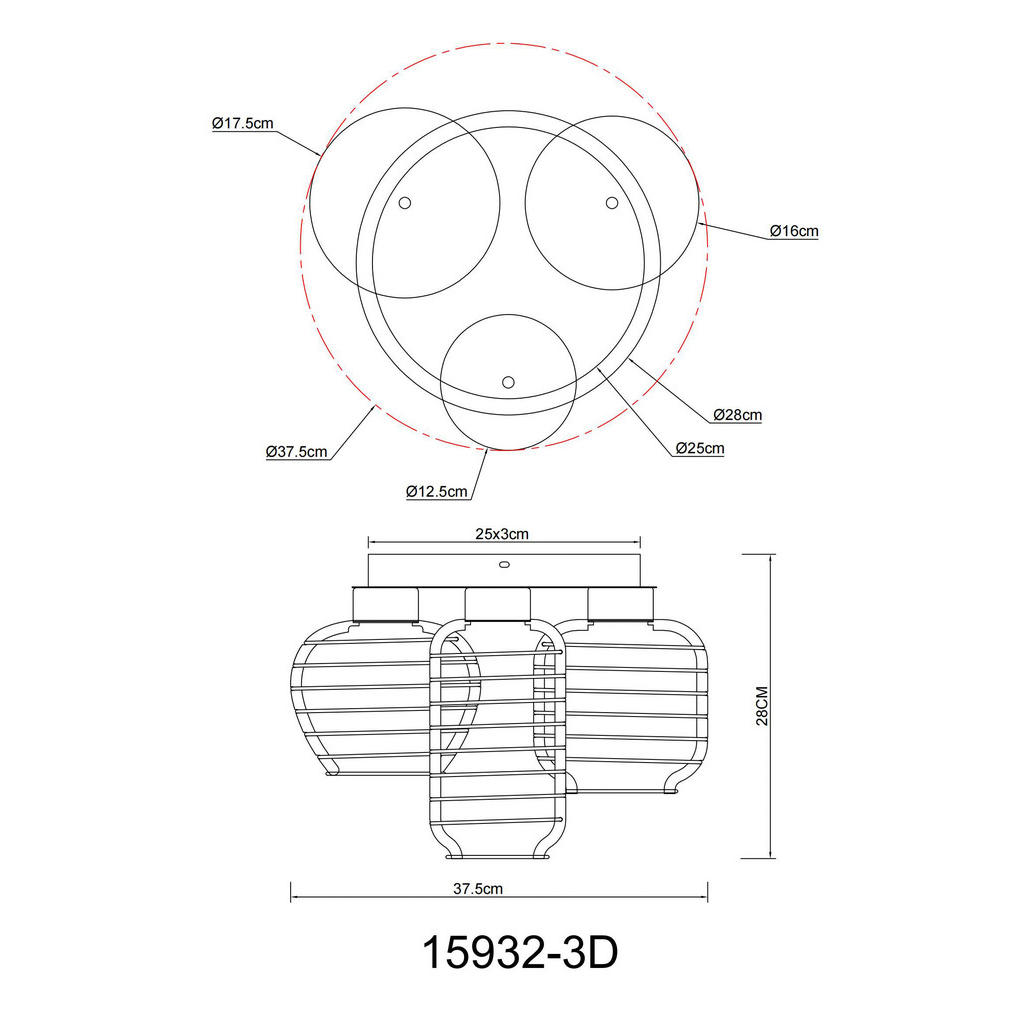 Thumbnail - GLOBO Deckenleuchte Chrom weiß Aluminium Metall B/H/L: ca. 38x42x38 cm 3 Brennstellen