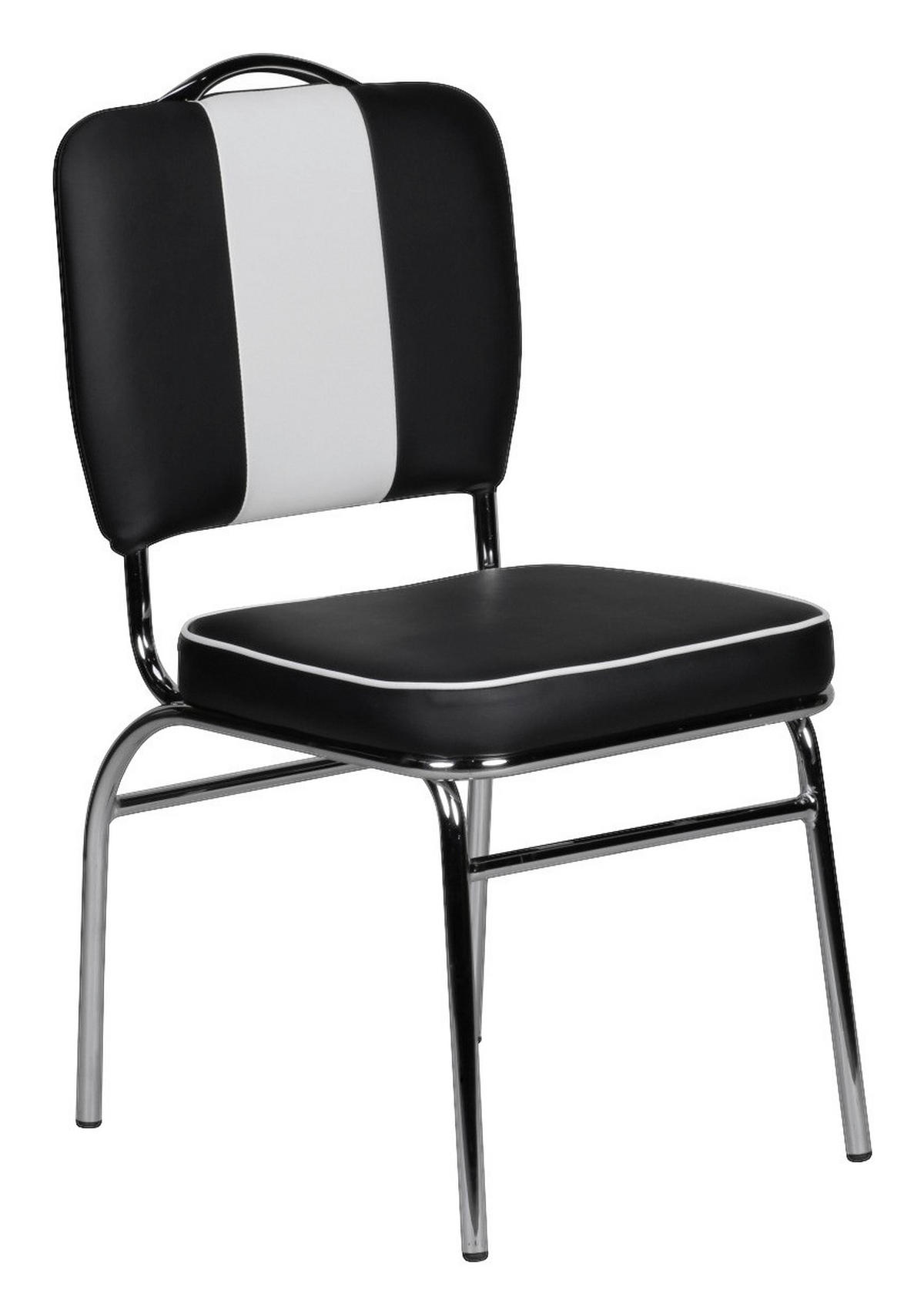 Stuhl schwarz weiß Chrom Kunstleder Metall Kunstleder Esszimmerstuhl - weiß/schwarz - Wohnling